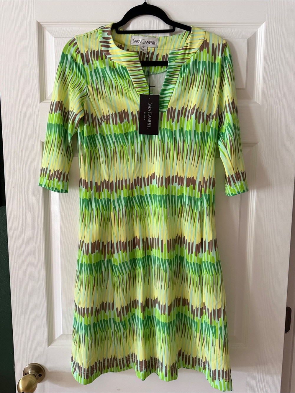 Sara Campbell Yellow and Green Stretch Dress